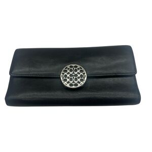 Coach Alexandria Slim Wallet Black Leather Silver Signature Hardware